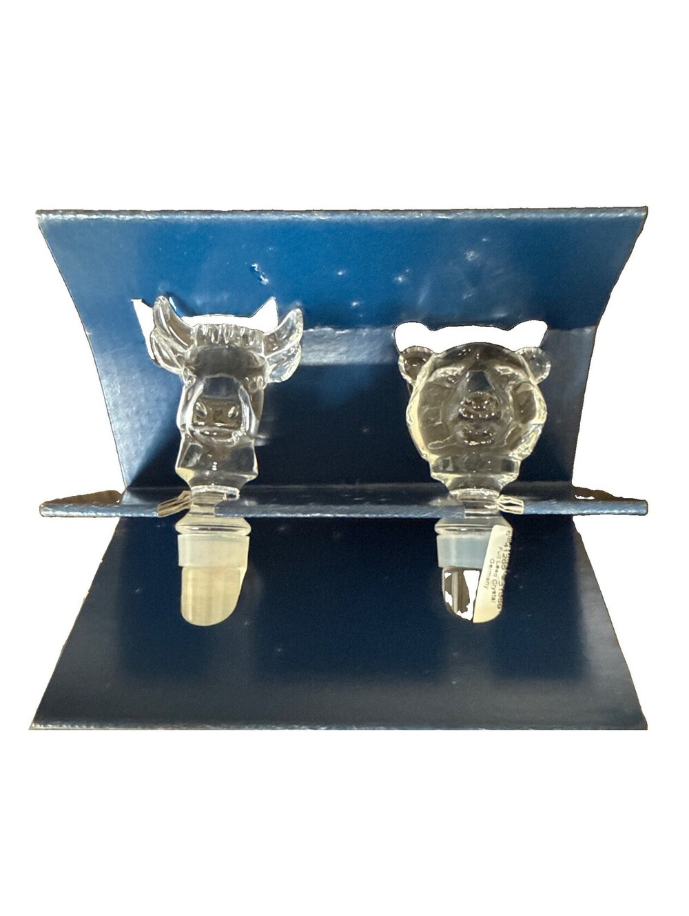 A Mikasa Bull & Bear Wall Street Crystal Bottle Stopper Set Of 2
